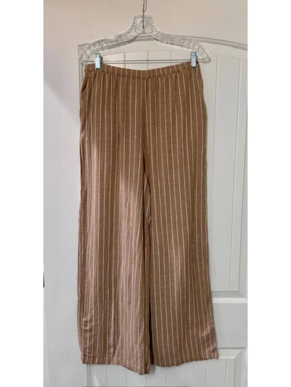 🐚Volcom Birchwood Tan Linen‑Look Wide‑Leg Pants M • Breezy Coastal